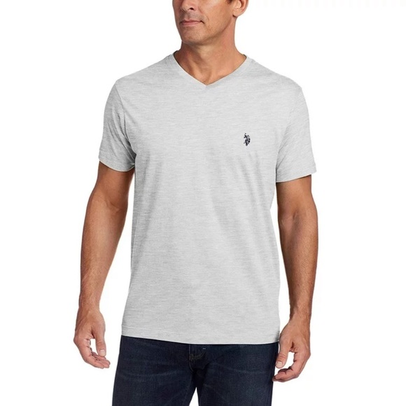 US Polo Assn Ralph Lauren Men’s V-Neck Slim Fit Short Sleeve T-Shirt Grey Medium - Picture 1 of 9